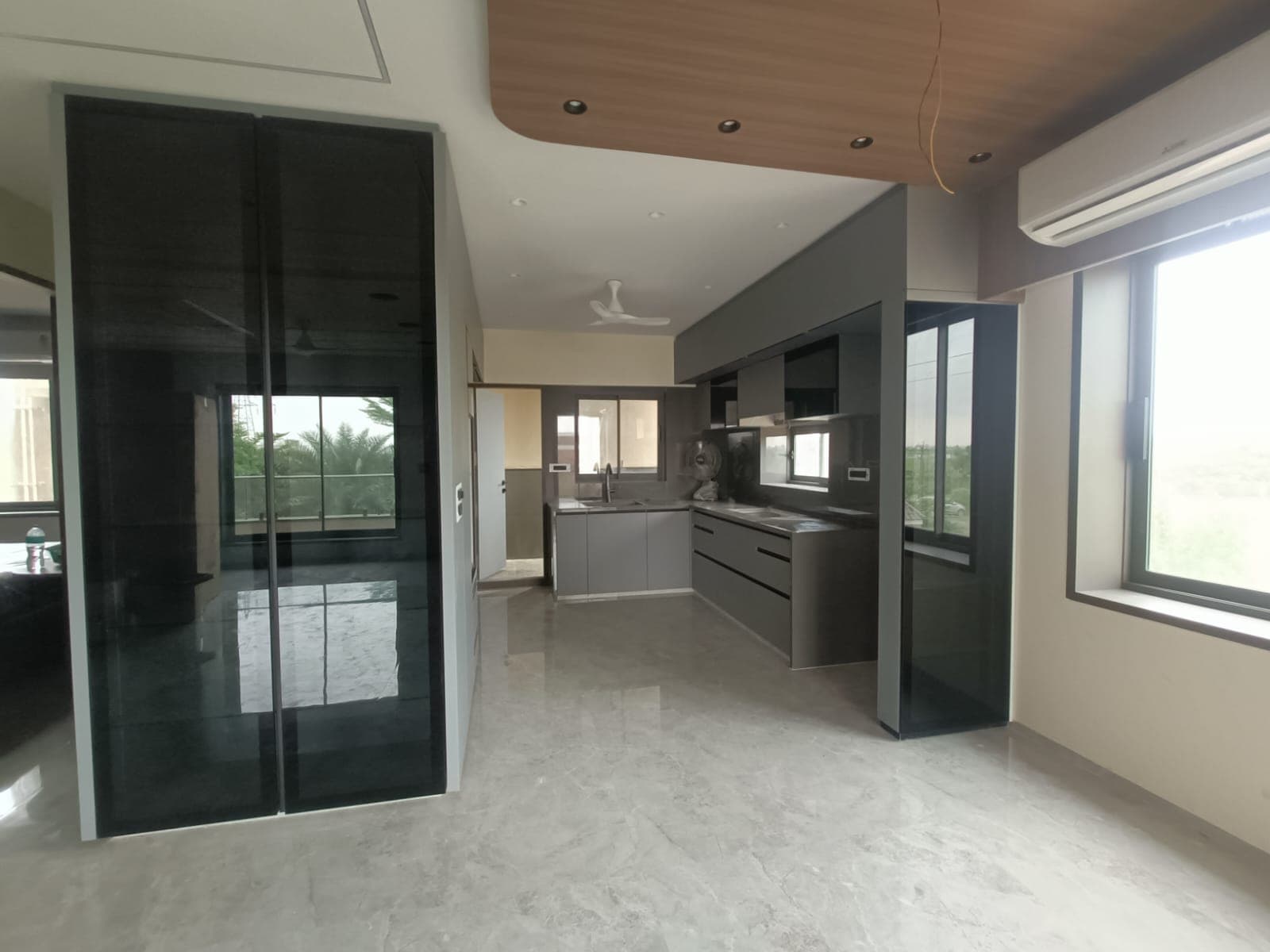 Modern Charcoal Acrylic Modular Kitchen